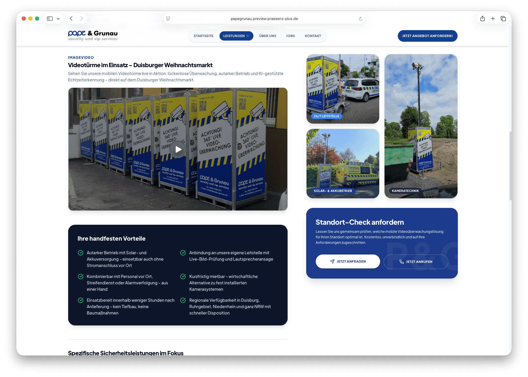 PAPE & Grunau – Leistungsdetail: Mobile Videüberwachung mit Vorteilen und Standort-Check CTA