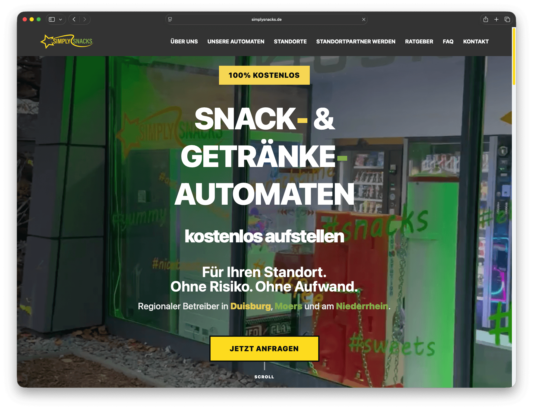 SimplySnacks Website – Hero Section mit Video-Hintergrund