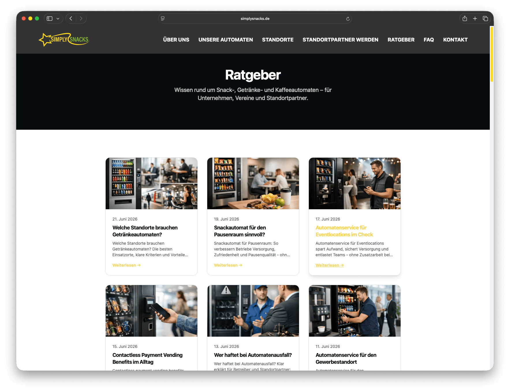 SimplySnacks Website – Ratgeber-Blog mit SEO Content Autopilot