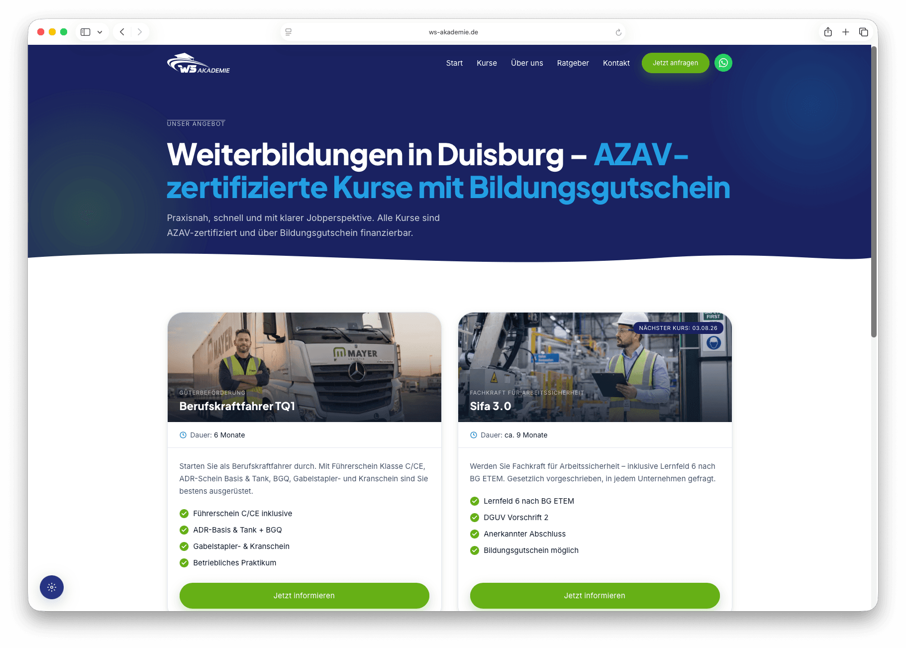 WS Akademie – Kursübersicht: Berufskraftfahrer TQ1 und Sifa 3.0
