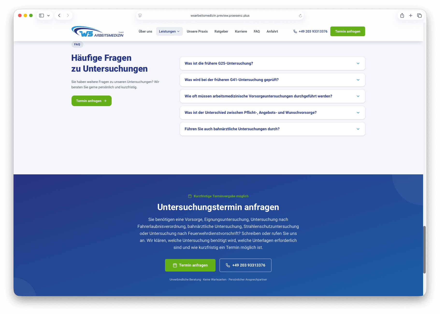 WS Arbeitsmedizin – FAQ-Sektion: Häufige Fragen zu Untersuchungen und Terminen