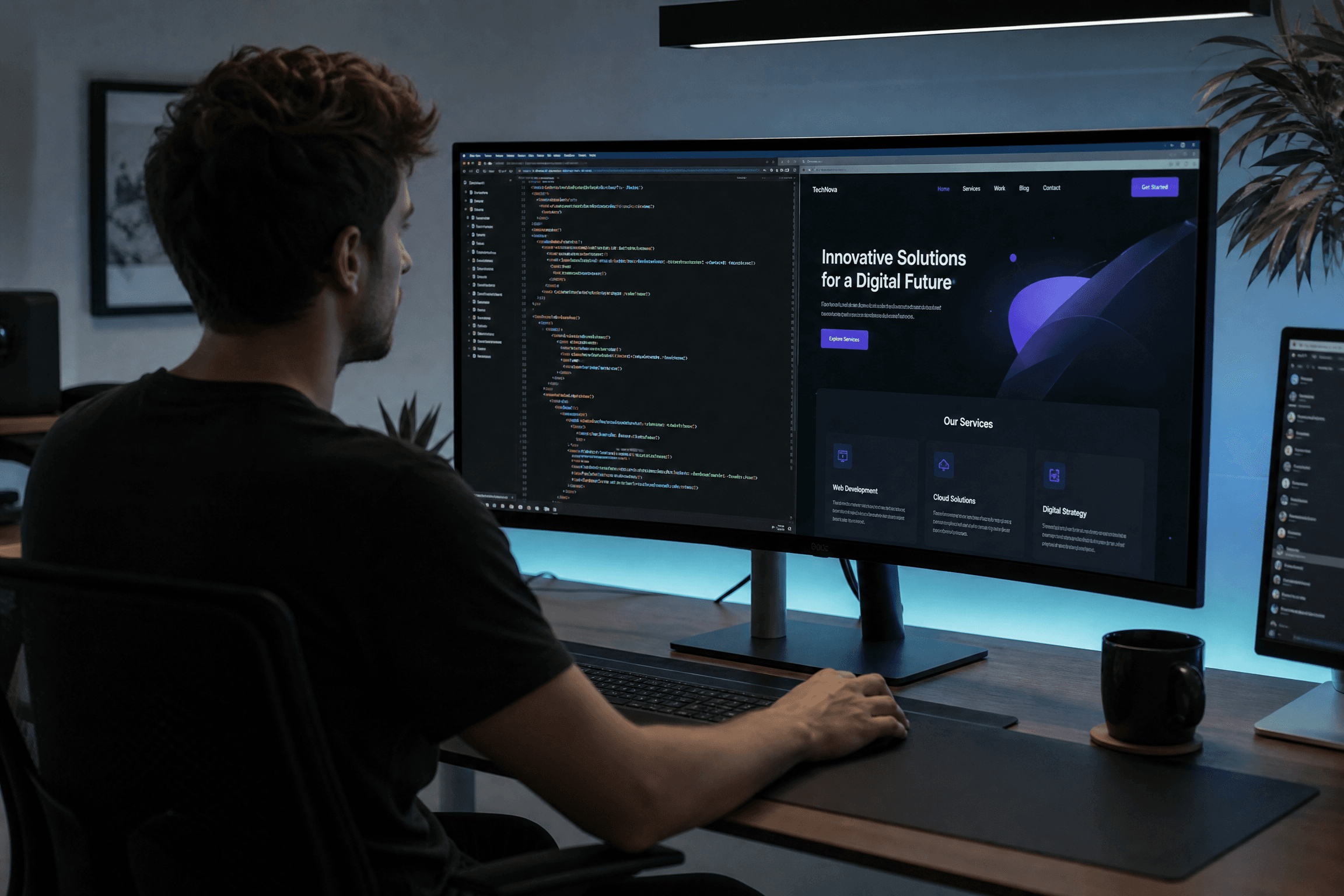 Website-Produktion – Entwickler arbeitet an modernem Webprojekt
