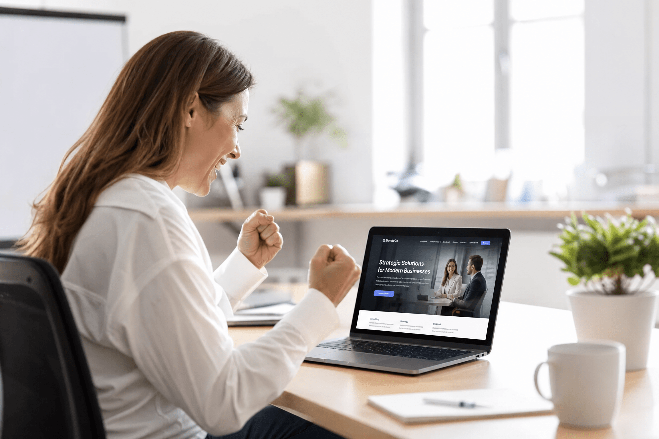 Go Live – Unternehmerin freut sich über ihre neue Website